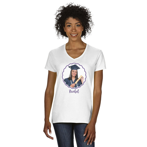 Custom Graduation Women's V-Neck T-Shirt - White - 3XL (Personalized)