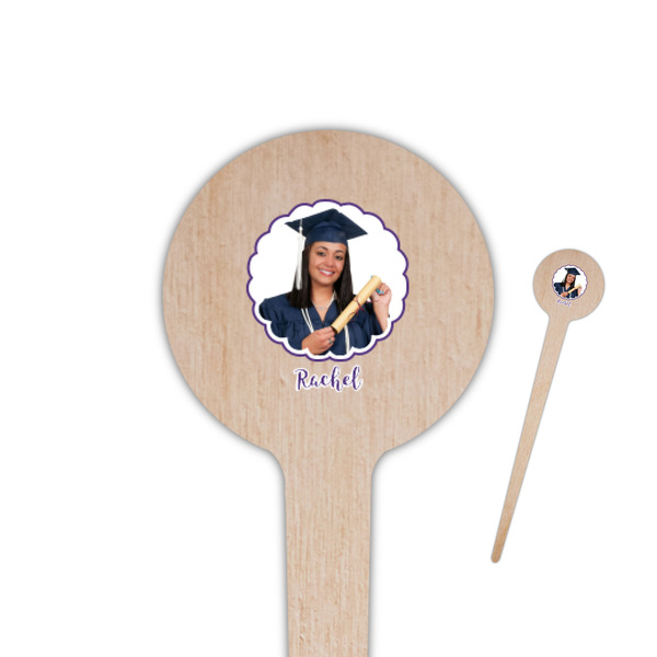 Custom Graduation 4" Round Wooden Food Picks - Single Sided (Personalized)