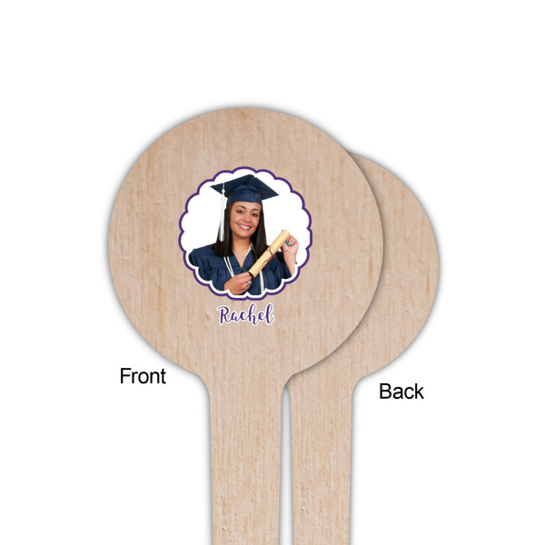 Graduation Wooden 4" Food Pick - Round - Single Sided - Front & Back