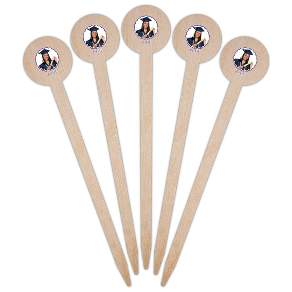 Graduation Wooden 6" Food Pick - Round - Fan View
