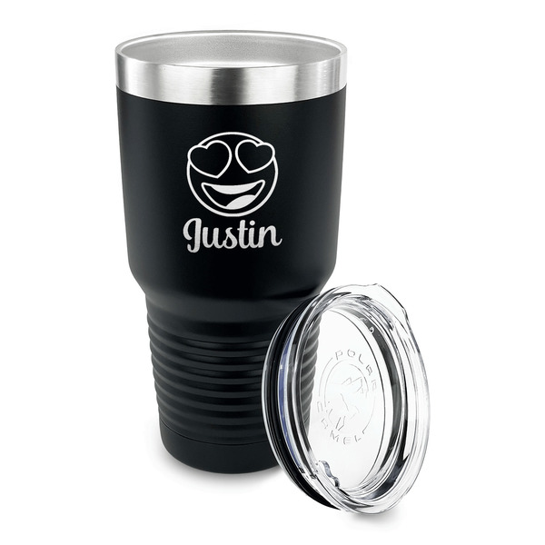 Emojis 30 oz Stainless Steel Ringneck Tumblers - Black - LID OFF