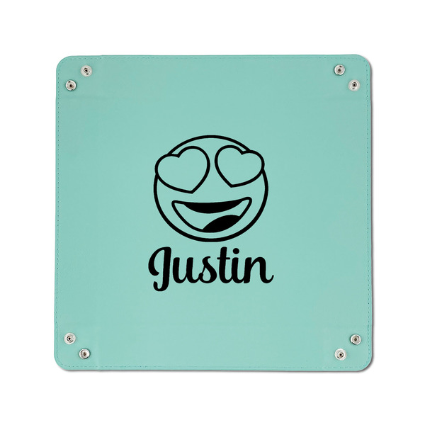 Emojis 6" x 6" Teal Leatherette Snap Up Tray - APPROVAL
