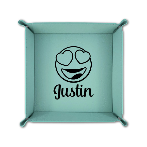 Emojis 6" x 6" Teal Leatherette Snap Up Tray - FOLDED UP