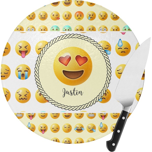 Custom Emojis Round Glass Cutting Board - Small (Personalized)