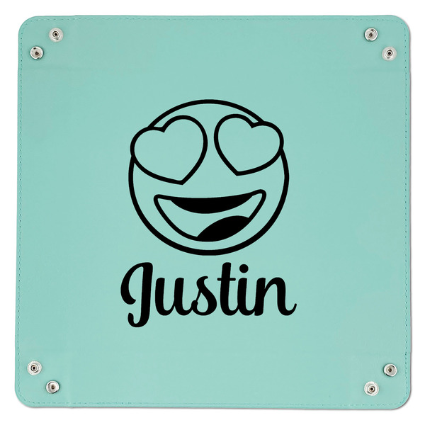 Emojis 9" x 9" Teal Leatherette Snap Up Tray - APPROVAL