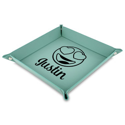 Emojis 9" x 9" Teal Faux Leather Valet Tray (Personalized)