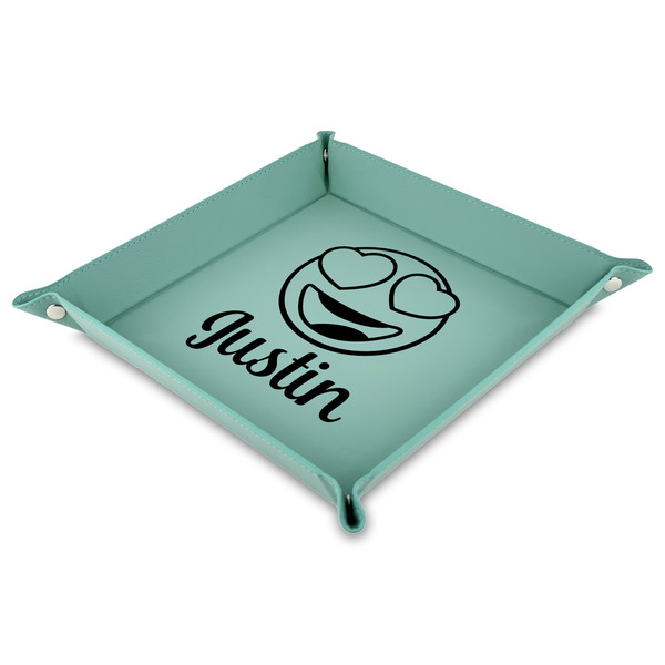 Custom Emojis 9" x 9" Teal Faux Leather Valet Tray (Personalized)