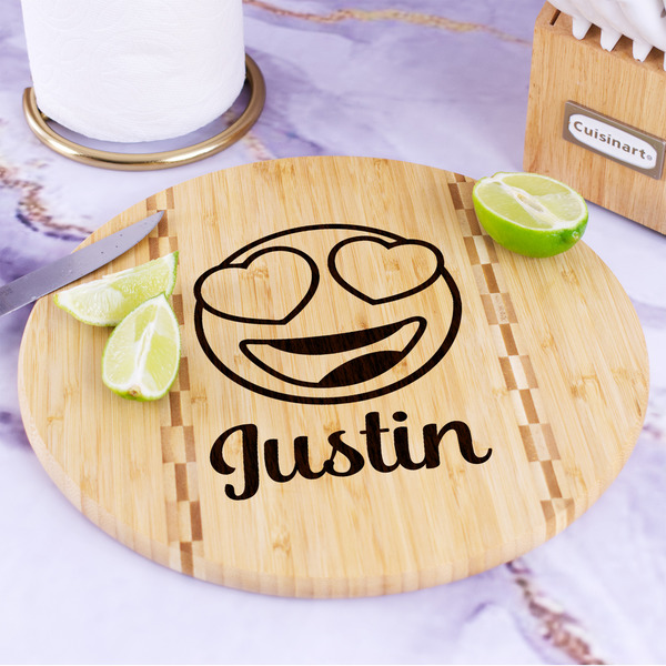Emojis Bamboo Cutting Board - In Context