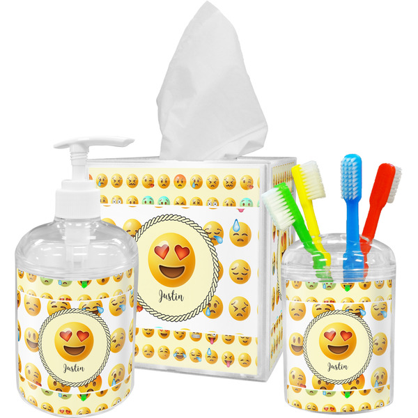 Custom Emojis Acrylic Bathroom Accessories Set w/ Name or Text