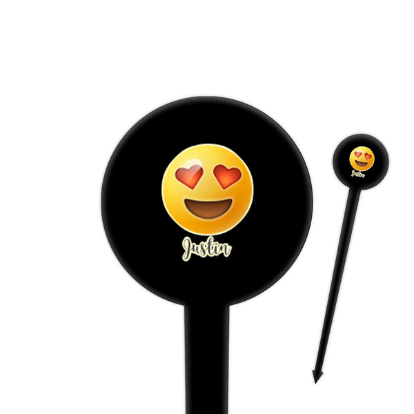 Custom Emojis 4" Round Plastic Food Picks - Black - Single Sided (Personalized)