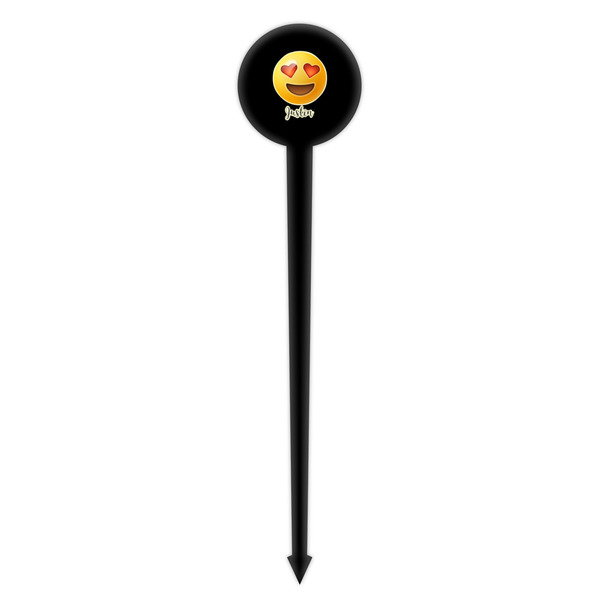 Emojis Black Plastic 4" Food Pick - Round - Single Pick