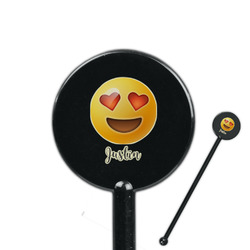 Emojis 5.5" Round Plastic Stir Sticks - Black - Single Sided (Personalized)