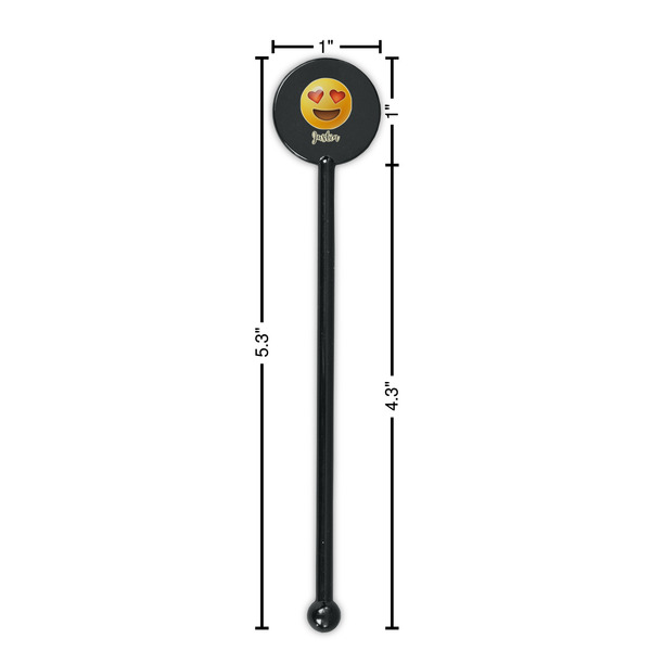 Emojis Black Plastic 5.5" Stir Stick - Round - Dimensions