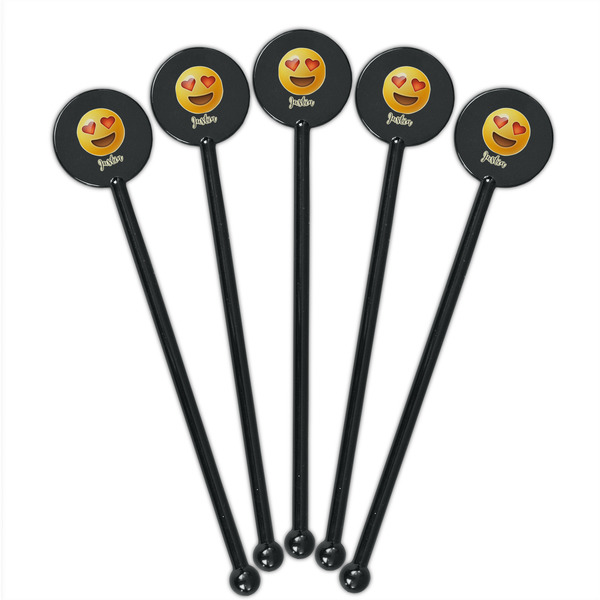 Emojis Black Plastic 5.5" Stir Stick - Round - Fan View