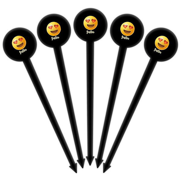 Emojis Black Plastic 6" Food Pick - Round - Fan View