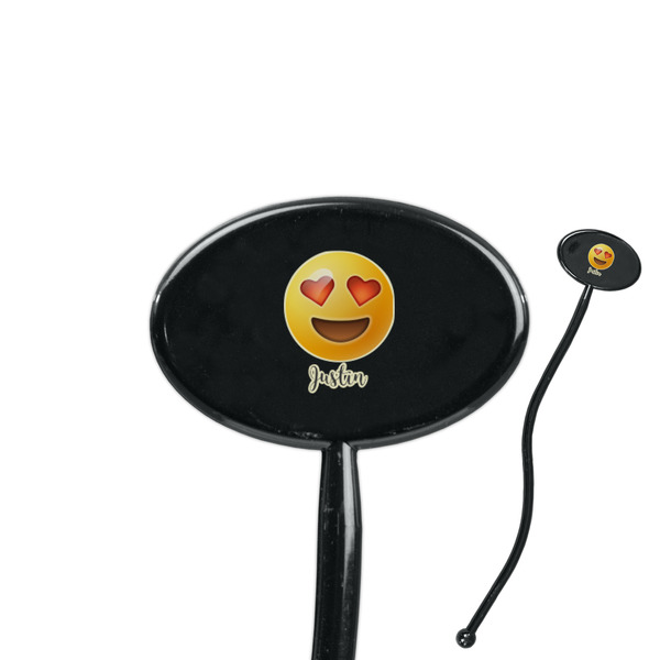 Custom Emojis 7" Oval Plastic Stir Sticks - Black - Double Sided (Personalized)