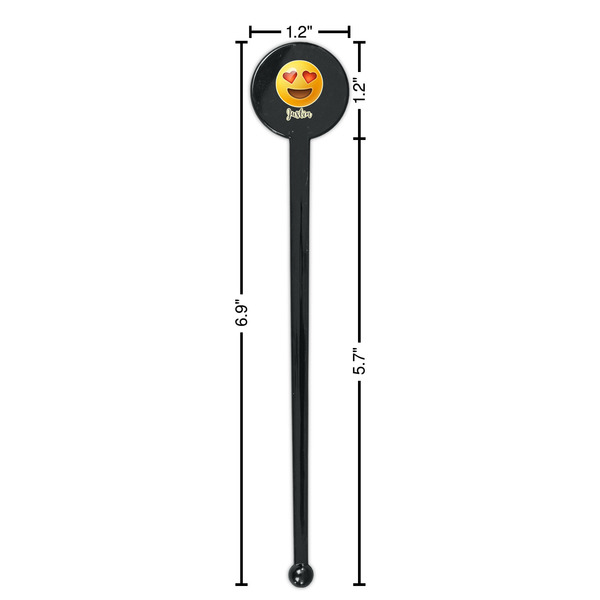 Emojis Black Plastic 7" Stir Stick - Round - Dimensions