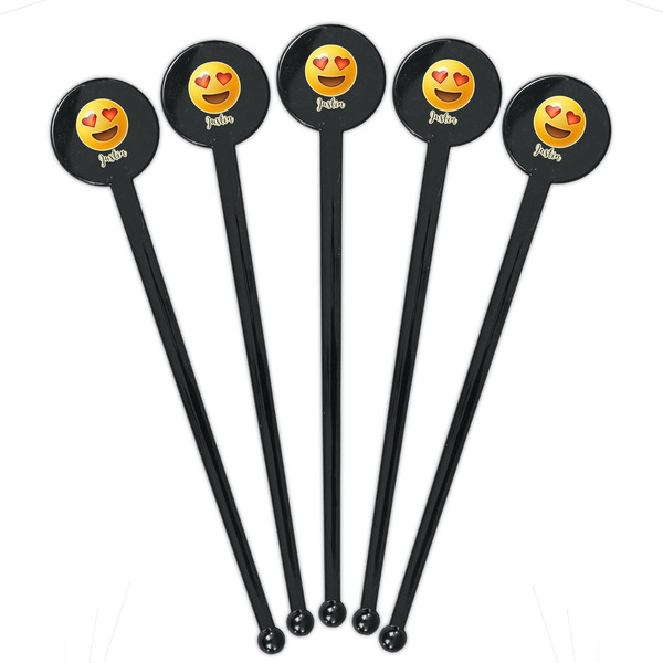 Emojis Black Plastic 7" Stir Stick - Round - Fan View