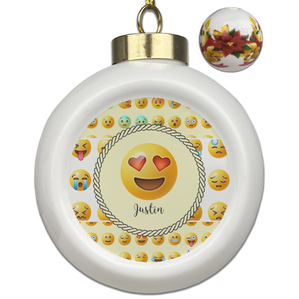 Custom Emojis Ceramic Ball Ornaments - Poinsettia Garland (Personalized)