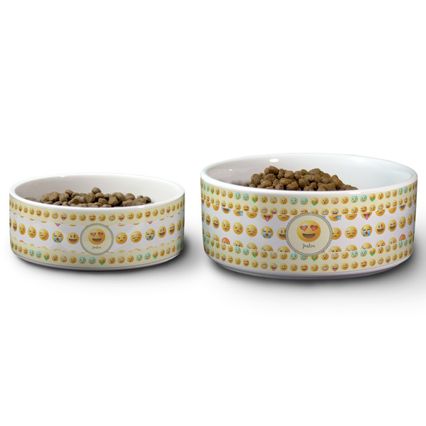 Emojis Ceramic Dog Bowls - Size Comparison