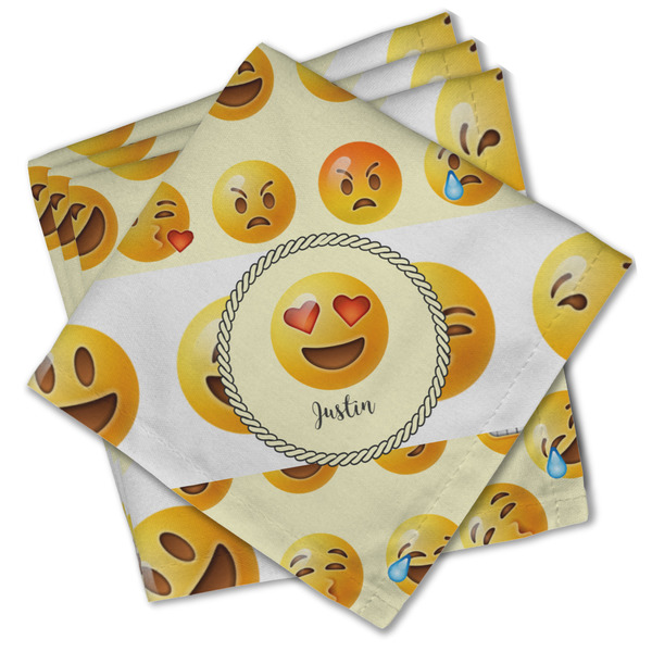 Custom Emojis Cloth Cocktail Napkins - Set of 4 w/ Name or Text
