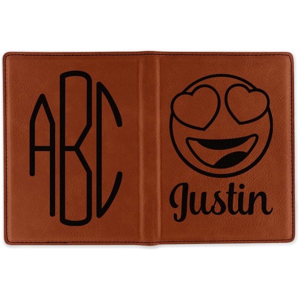 Emojis Cognac Leather Passport Holder Outside Double Sided - Apvl