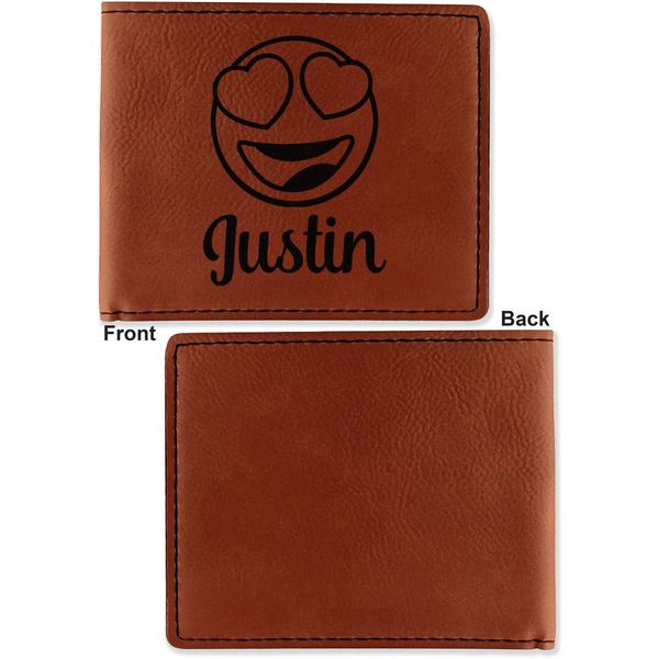 Emojis Cognac Leatherette Bifold Wallets - Front and Back Single Sided - Apvl