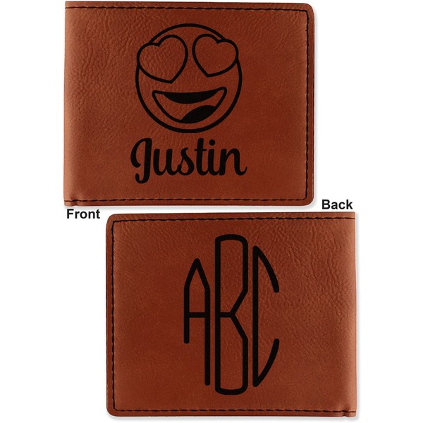 Emojis Cognac Leatherette Bifold Wallets - Front and Back