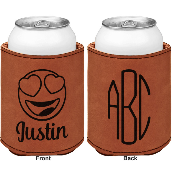 Emojis Cognac Leatherette Can Sleeve - Double Sided Front and Back