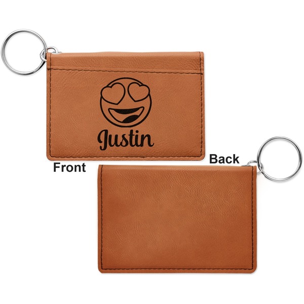 Emojis Cognac Leatherette Keychain ID Holders - Front Apvl