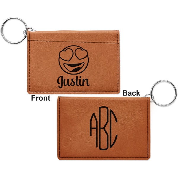 Emojis Cognac Leatherette Keychain ID Holders - Front and Back Apvl