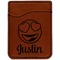 Emojis Cognac Leatherette Phone Wallet close up