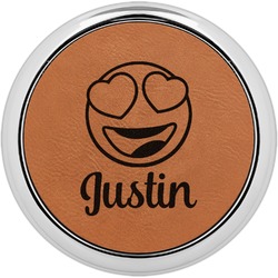Emojis Leatherette Round Coaster w/ Silver Edge - Single or Set (Personalized)
