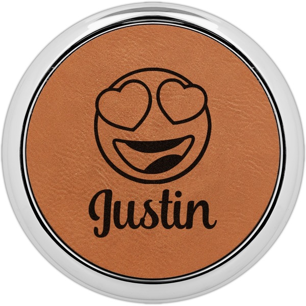 Custom Emojis Leatherette Round Coaster w/ Silver Edge - Single or Set (Personalized)