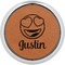 Emojis Cognac Leatherette Round Coasters w/ Silver Edge - Single