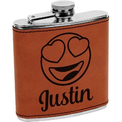 Emojis Leatherette Wrapped Stainless Steel Flask (Personalized)