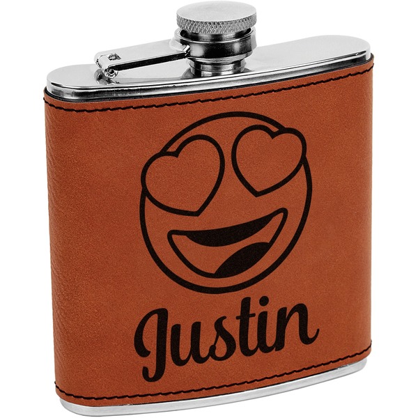 Custom Emojis Leatherette Wrapped Stainless Steel Flask (Personalized)
