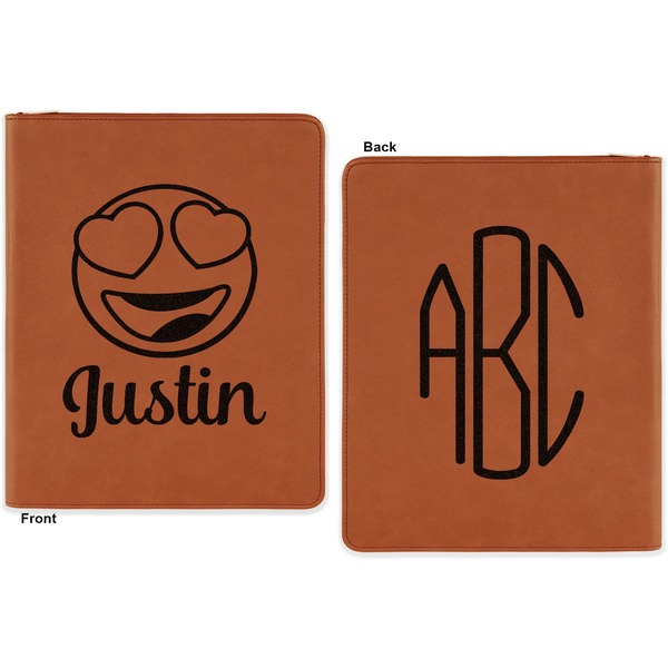 Emojis Cognac Leatherette Zipper Portfolios with Notepad - Double Sided - Apvl