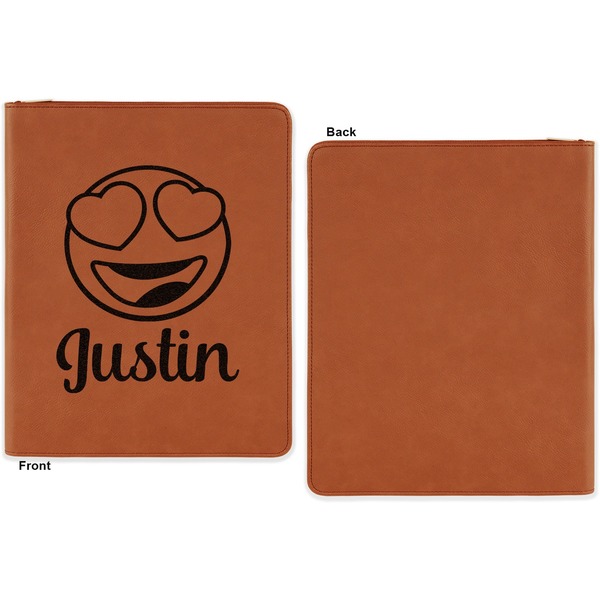 Emojis Cognac Leatherette Zipper Portfolios with Notepad - Single Sided - Apvl