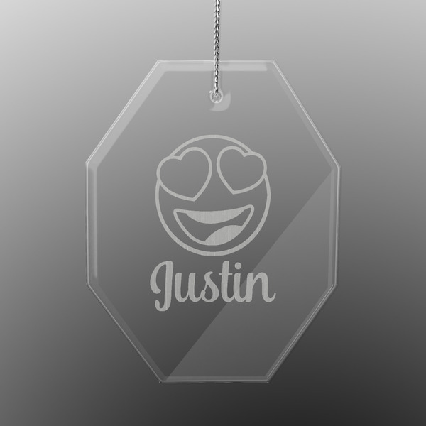 Custom Emojis Engraved Glass Ornament - Octagon (Personalized)