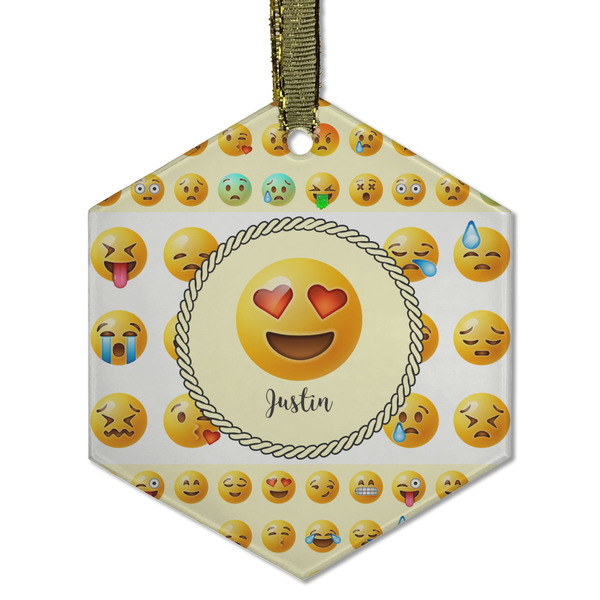 Custom Emojis Flat Glass Ornament - Hexagon w/ Name or Text