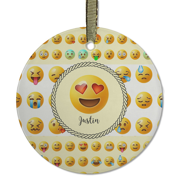 Custom Emojis Flat Glass Ornament - Round w/ Name or Text