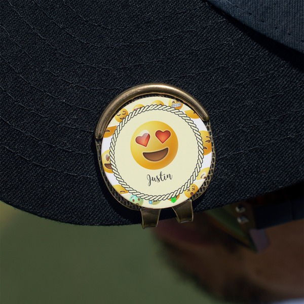 Emojis Golf Ball Marker Hat Clip - Gold - On Hat