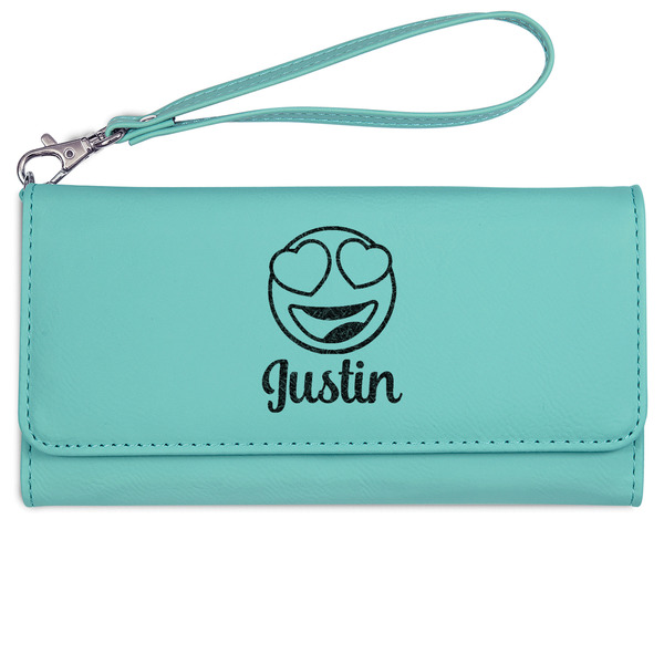 Emojis Ladies Wallet - Leather - Teal - Front View