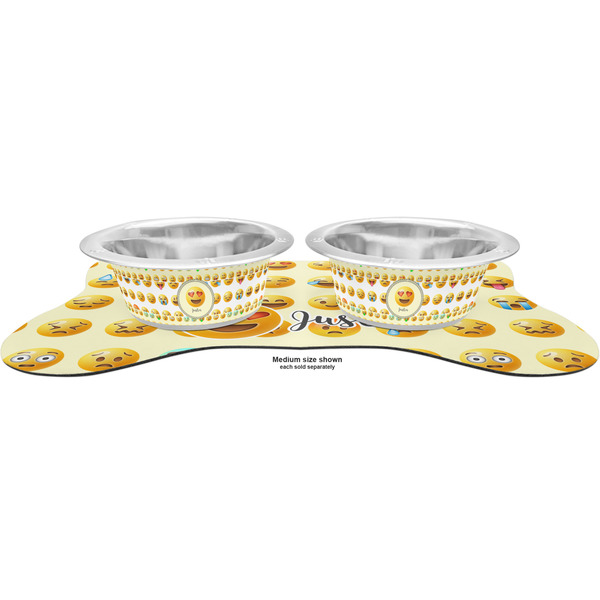 Emojis Metal Pet Bowls - On Dog Bone Shaped Mat