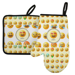 Emojis Left Oven Mitt & Pot Holder Set w/ Name or Text