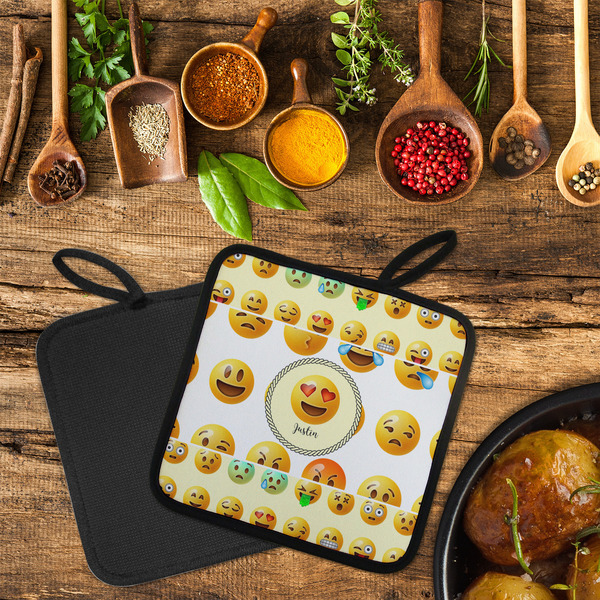 Emojis Neoprene Pot Holder - Set of 2  LIFESTYLE (Flatlay)