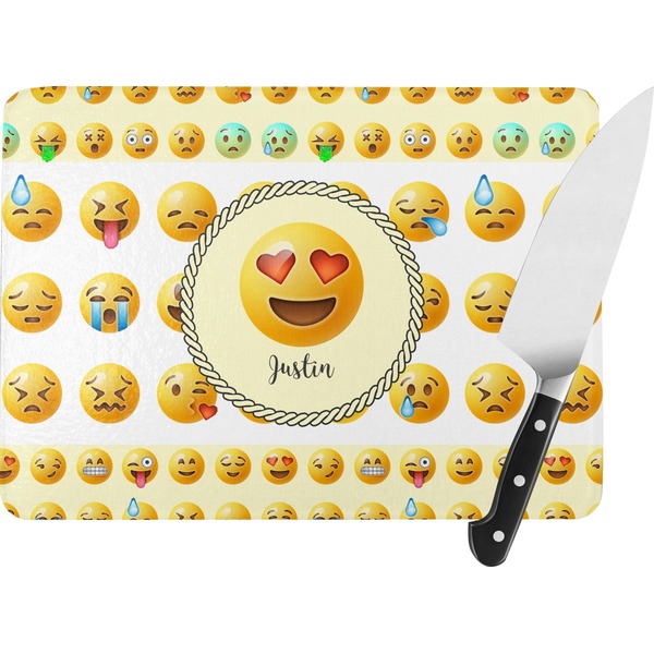 Custom Emojis Rectangular Glass Cutting Board - Large - 15.25"x11.25" w/ Name or Text