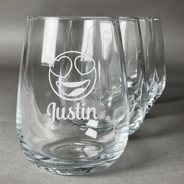 Custom Emojis Stemless Wine Glasses (Set of 4) (Personalized)