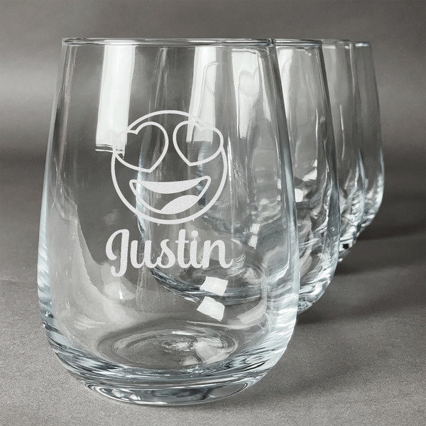 Custom Emojis Stemless Wine Glasses (Set of 4) (Personalized)